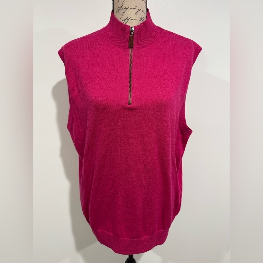 MARTIN Men’s Large Golf sweater vest 1/4 Zip Merino Wool Blend Hot Pink